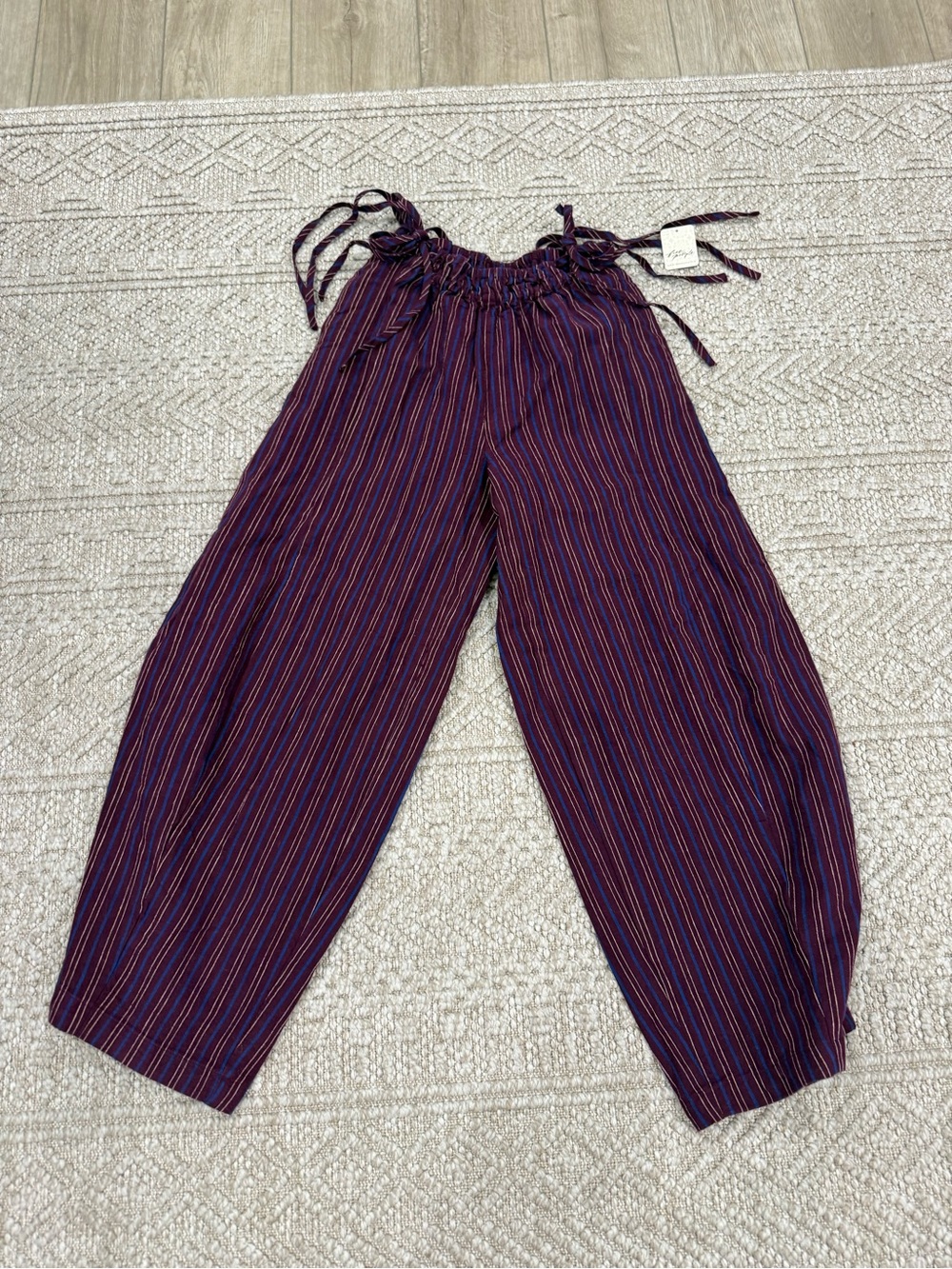 Free People Wide Leg Striped Jumpsuit Pants - Purple & Red